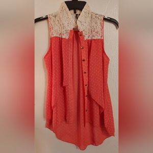 Heartsoul Women's or Junior's Sheer Tank Top Button Down Blouse Size Small Coral